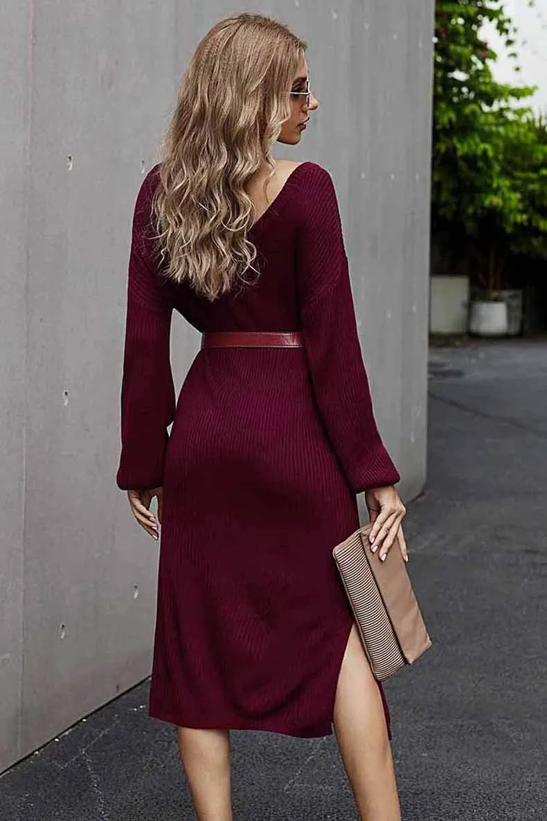 Sweater One Shoulder Backless Split Bodycon Midi Dresses