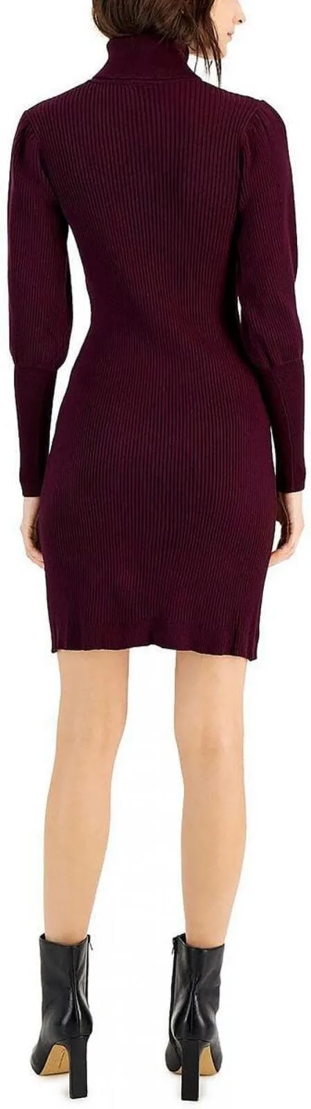 Taylor Dresses Women's Mock Neck Puff Sleeve Cable Knit Sweater Dress 6702M