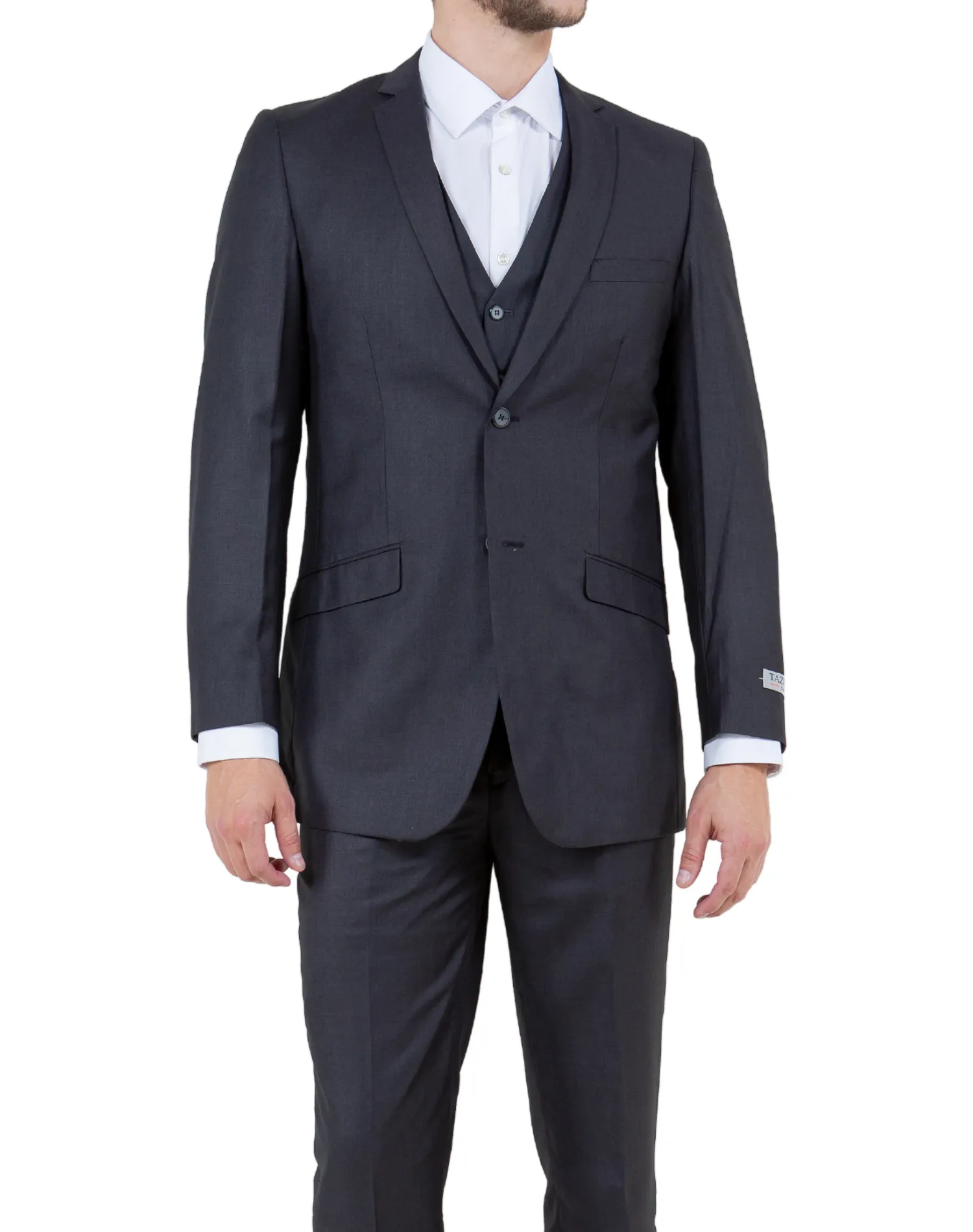 Tazzio Solid Slim Fit Vested Suit - Charcoal