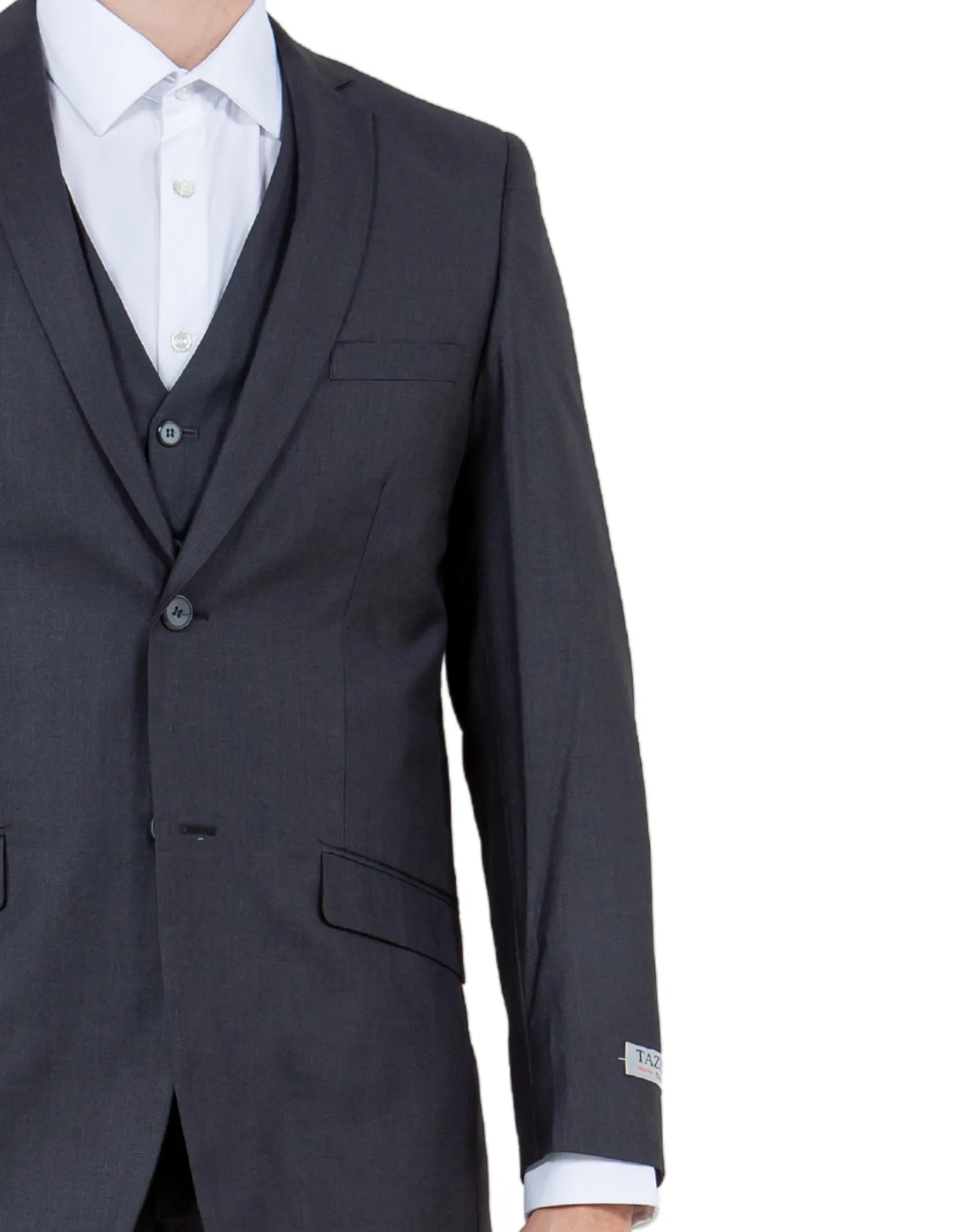 Tazzio Solid Slim Fit Vested Suit - Charcoal