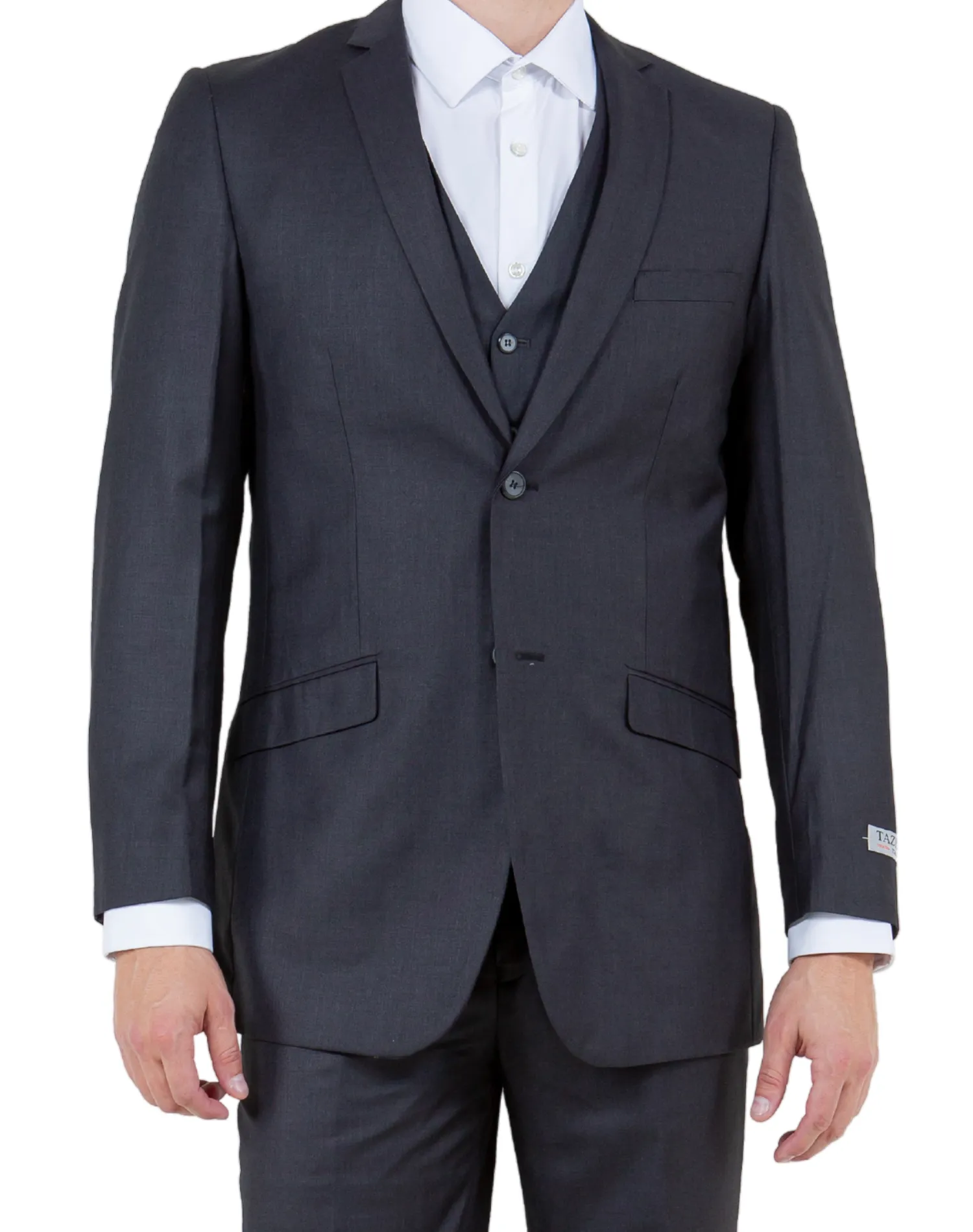 Tazzio Solid Slim Fit Vested Suit - Charcoal