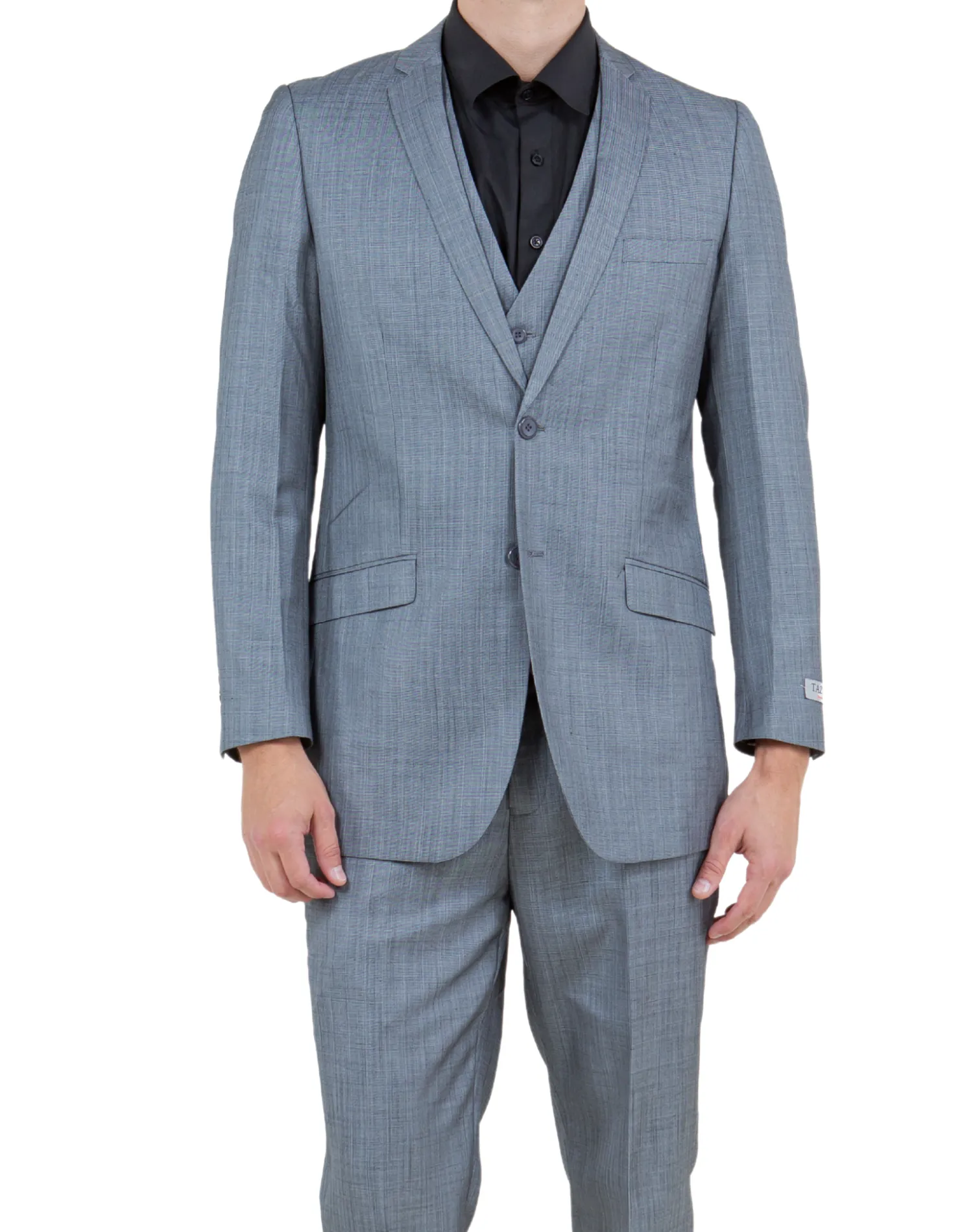 Tazzio Solid Textured Slim Fit Vested Suit - Gray