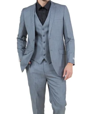 Tazzio Solid Textured Slim Fit Vested Suit - Gray