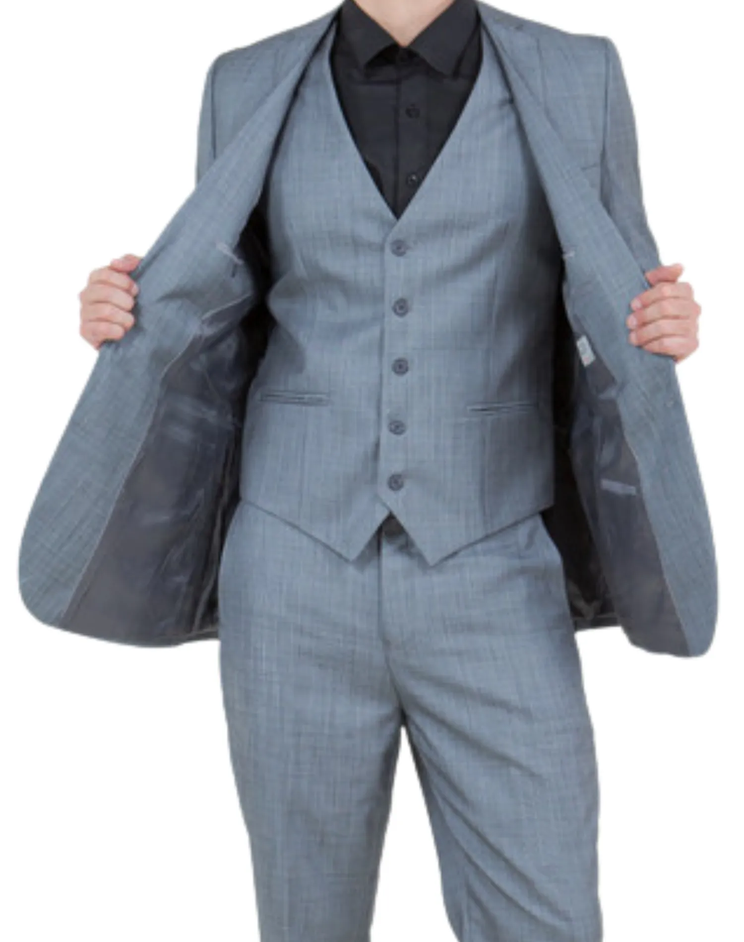Tazzio Solid Textured Slim Fit Vested Suit - Gray
