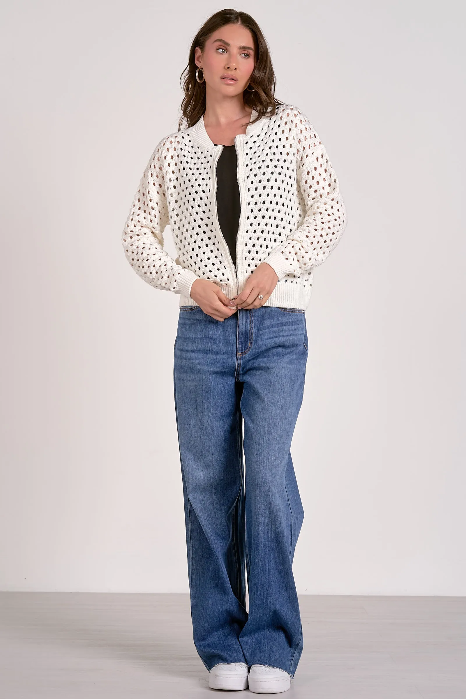 The Julia Open Knit Zip Up Sweater