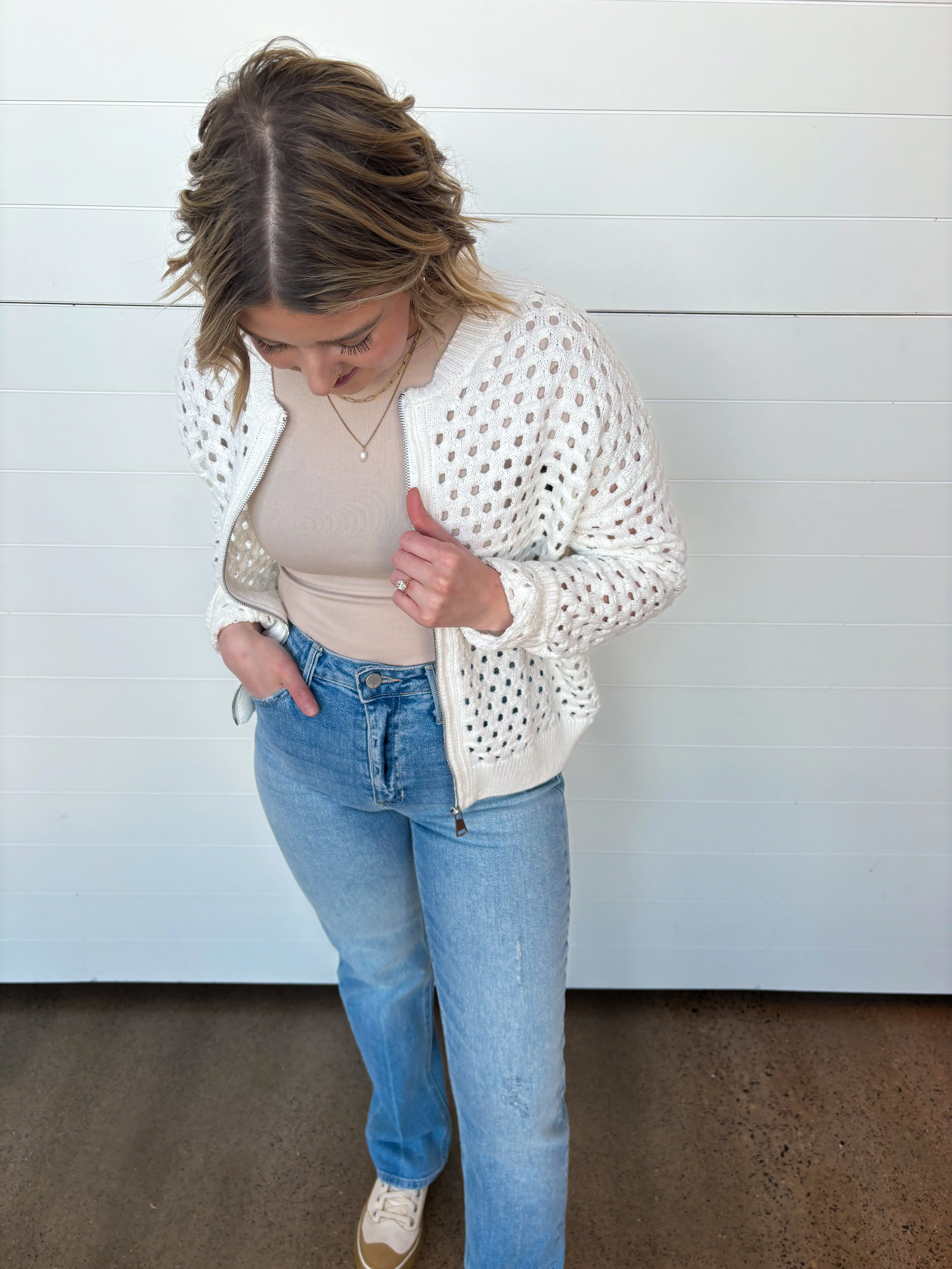 The Julia Open Knit Zip Up Sweater