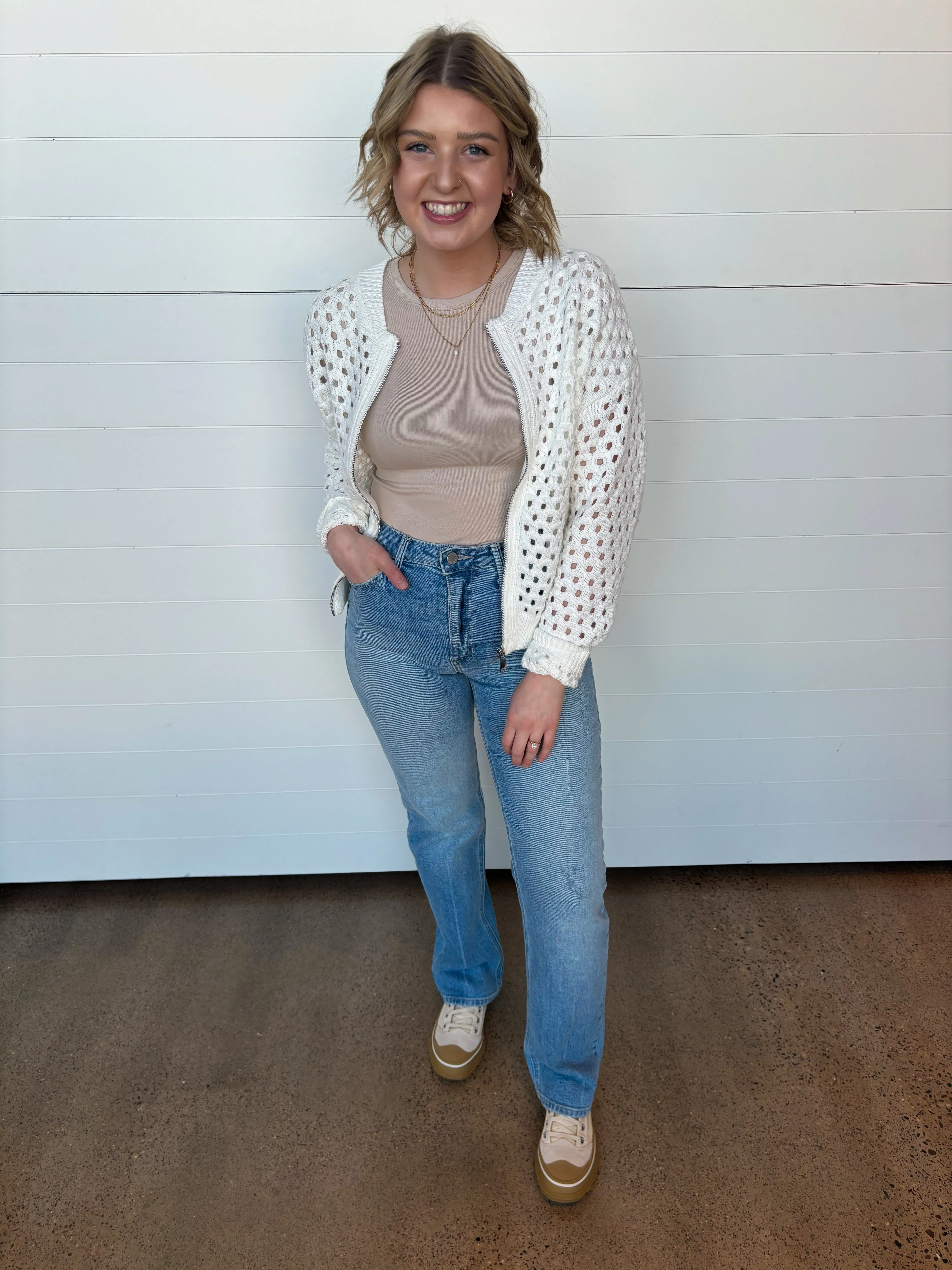 The Julia Open Knit Zip Up Sweater
