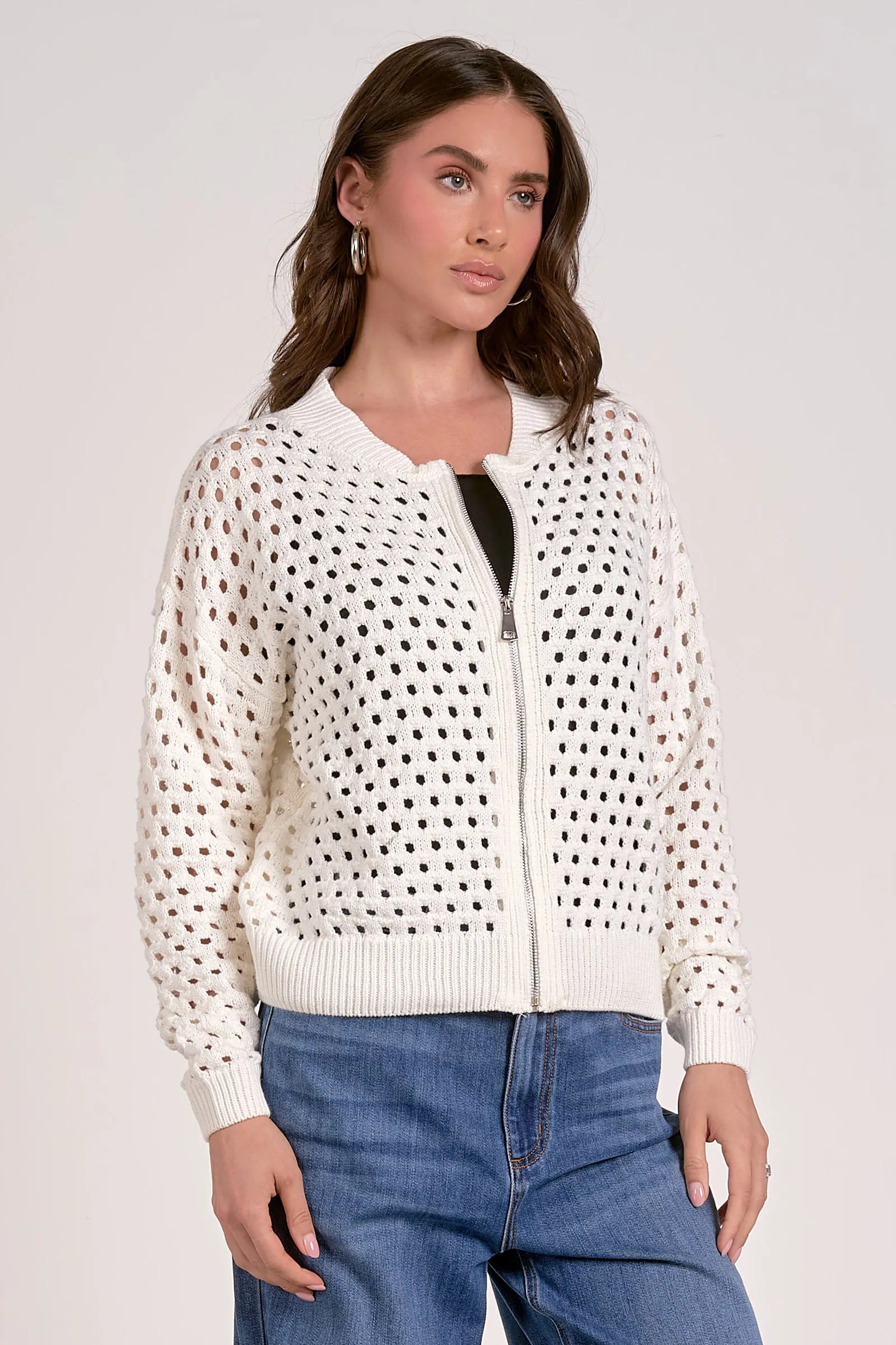 The Julia Open Knit Zip Up Sweater