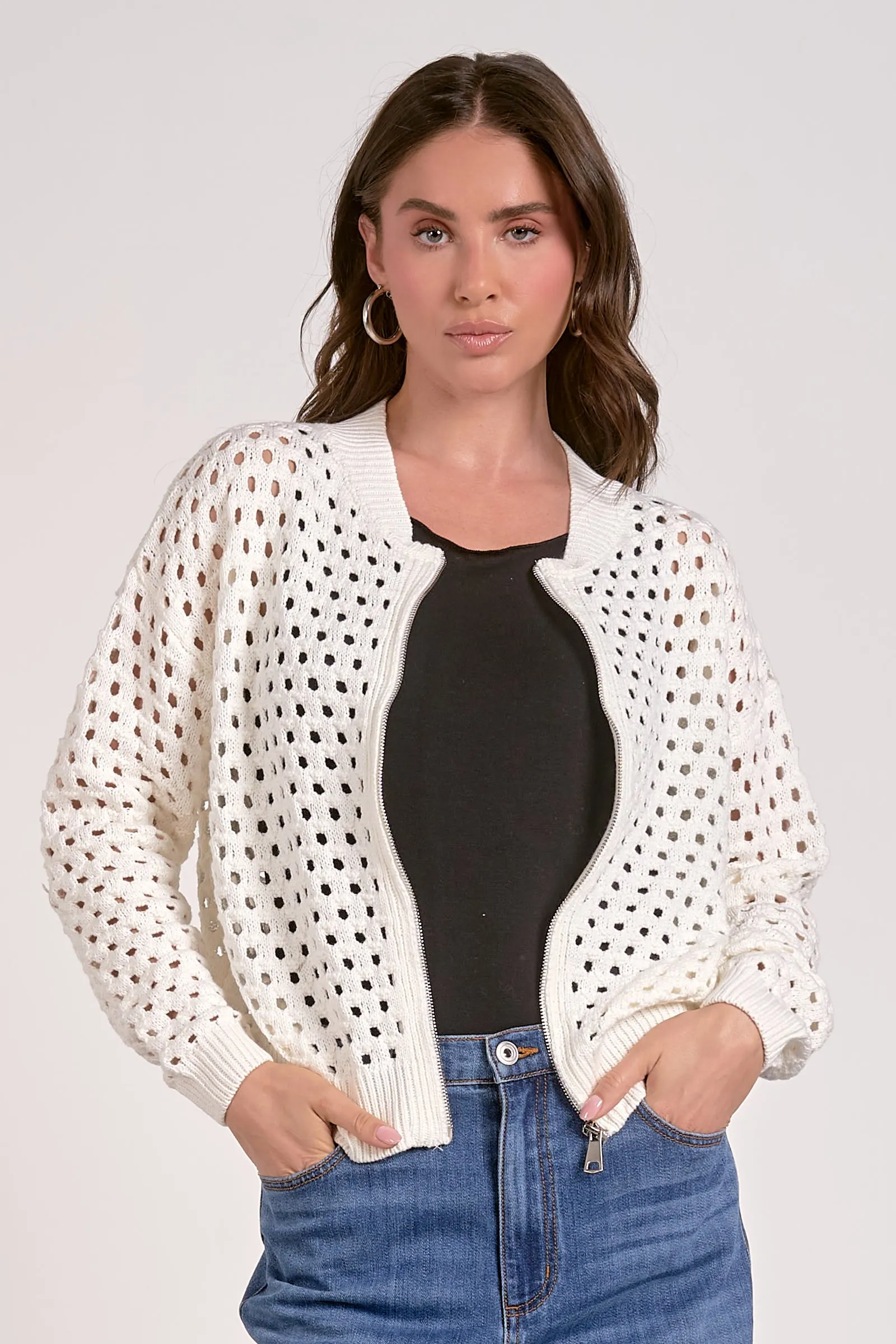 The Julia Open Knit Zip Up Sweater