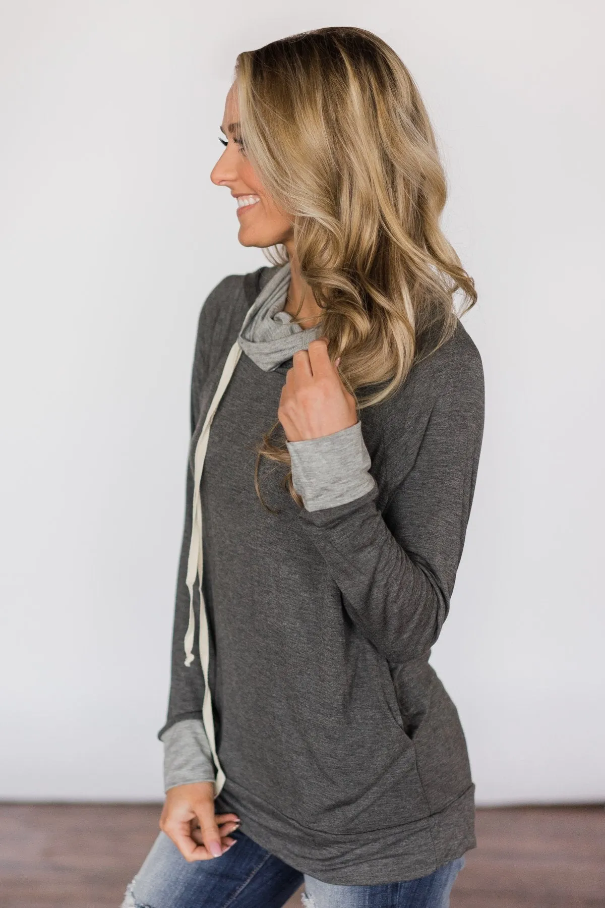 The Only One I Want Charcoal Cowl Neck Top