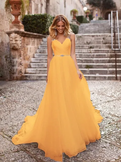 The Sales Rack-Luxury Bride Dress With Beading And Tulle A-line V-neck