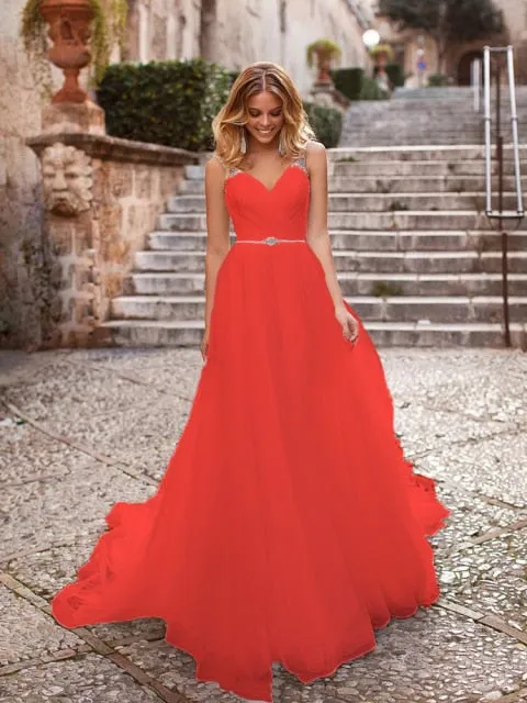 The Sales Rack-Luxury Bride Dress With Beading And Tulle A-line V-neck