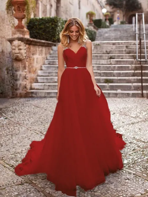 The Sales Rack-Luxury Bride Dress With Beading And Tulle A-line V-neck
