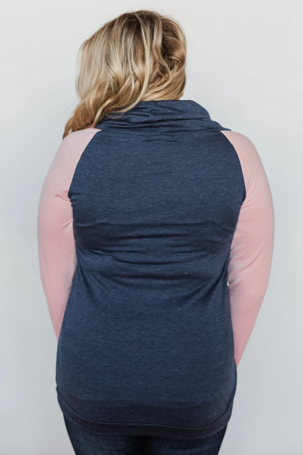The Ultimate Navy & Blush Cowl Neck Top