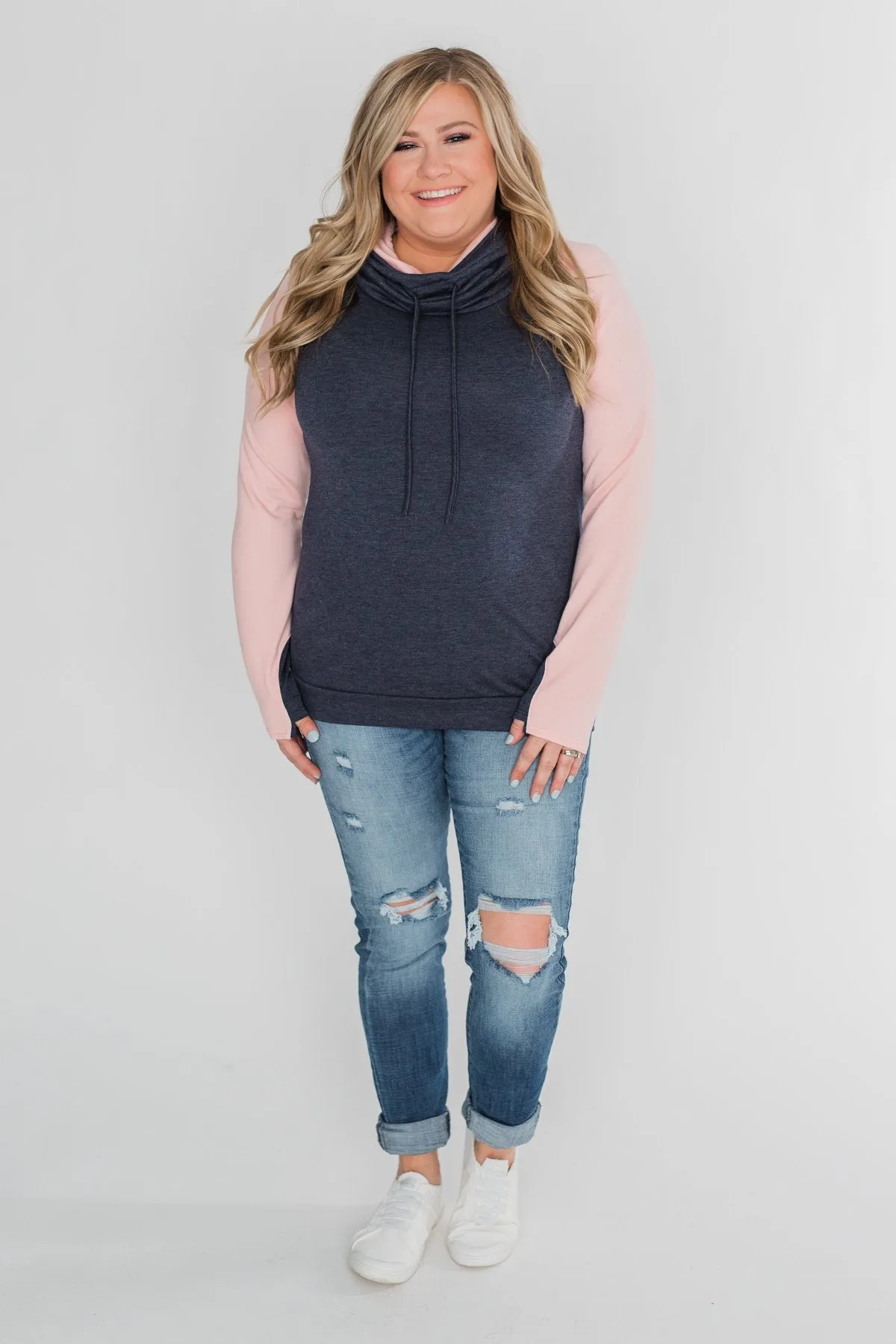 The Ultimate Navy & Blush Cowl Neck Top