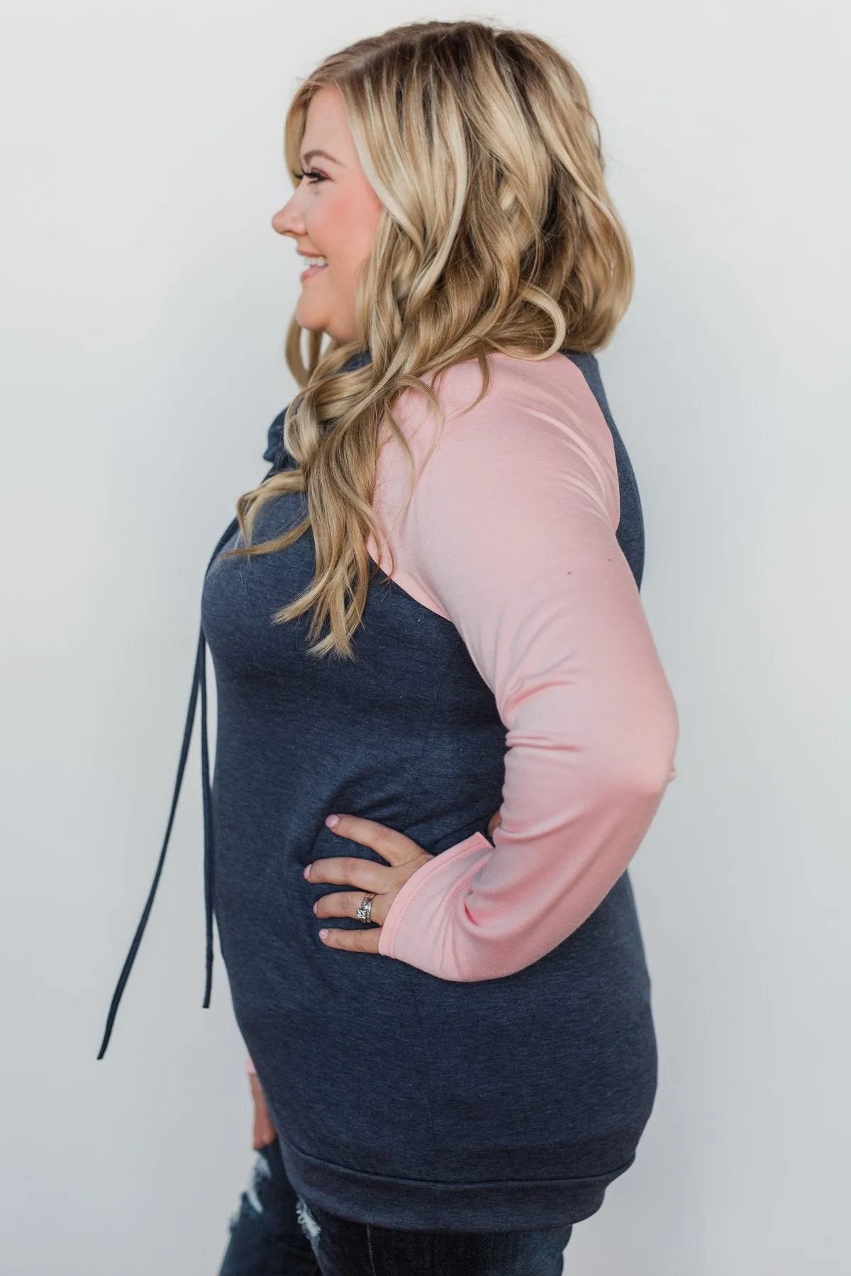 The Ultimate Navy & Blush Cowl Neck Top