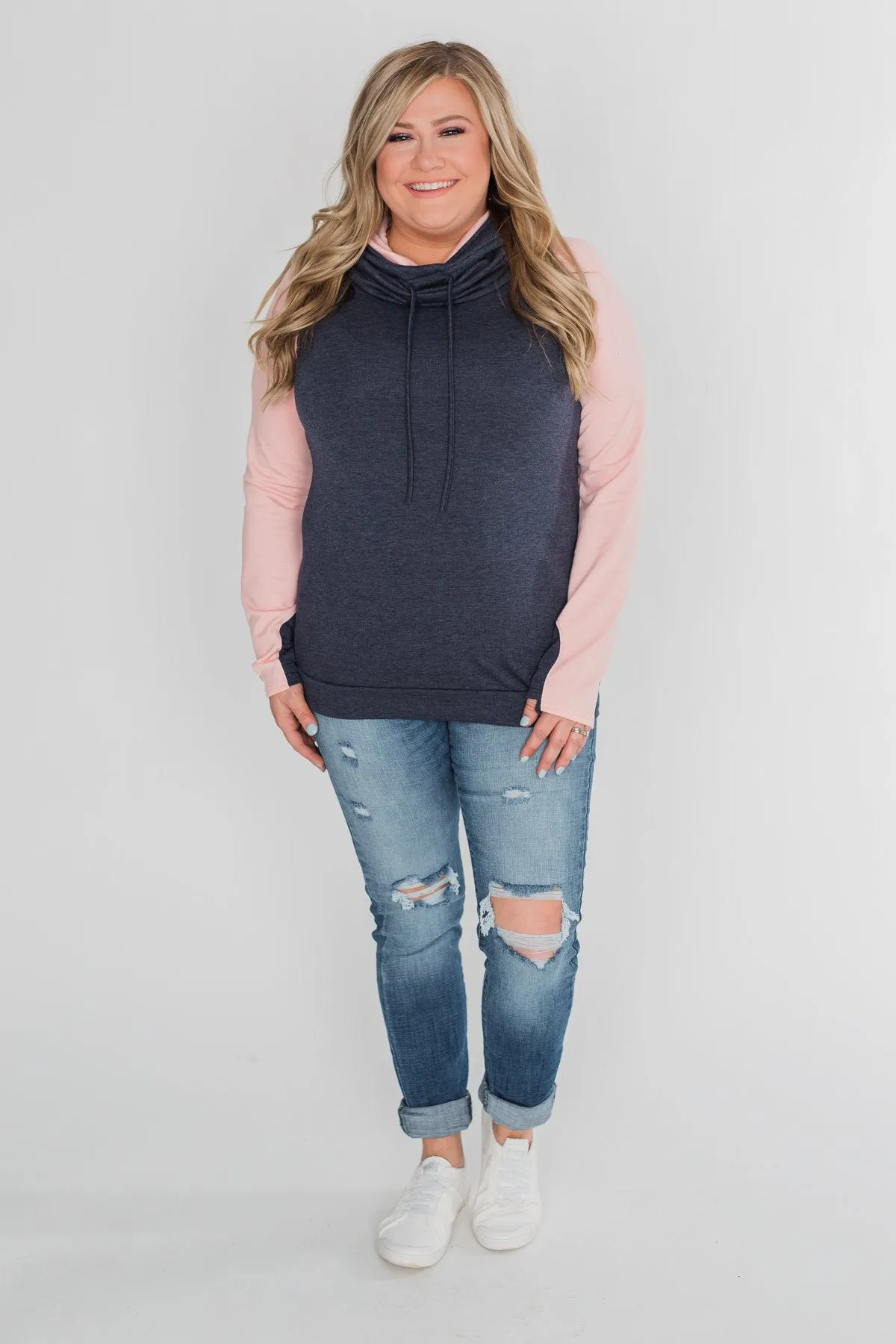 The Ultimate Navy & Blush Cowl Neck Top