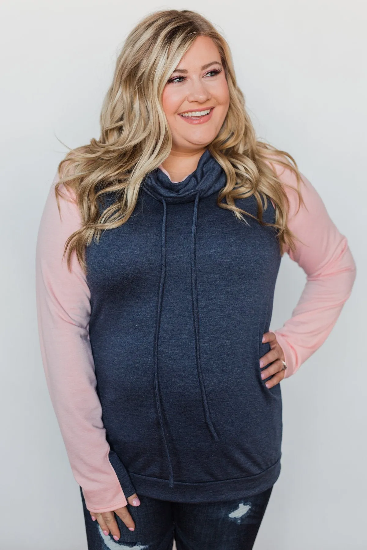The Ultimate Navy & Blush Cowl Neck Top