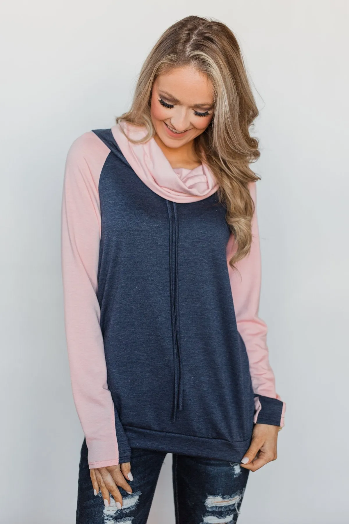 The Ultimate Navy & Blush Cowl Neck Top