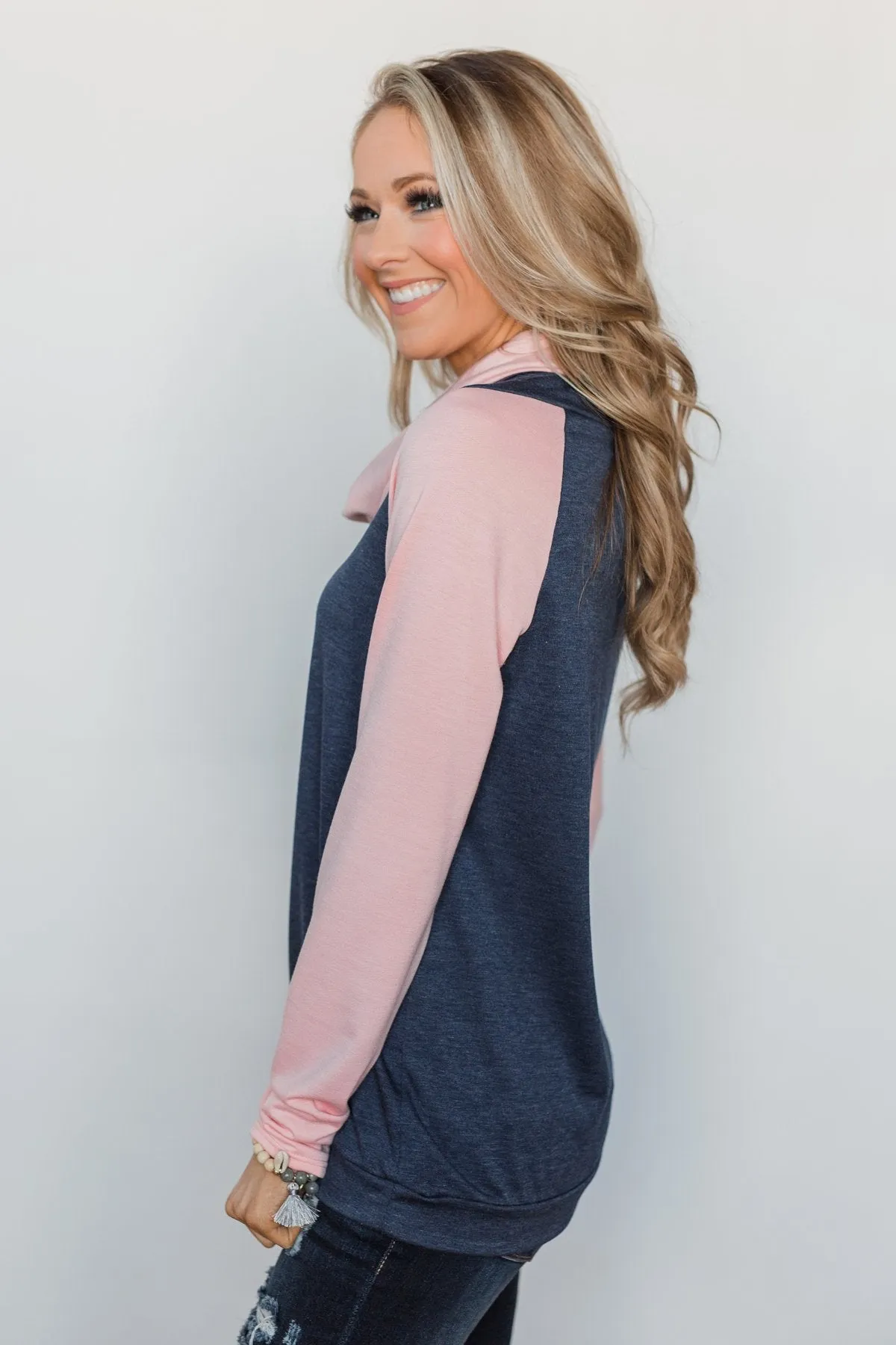 The Ultimate Navy & Blush Cowl Neck Top