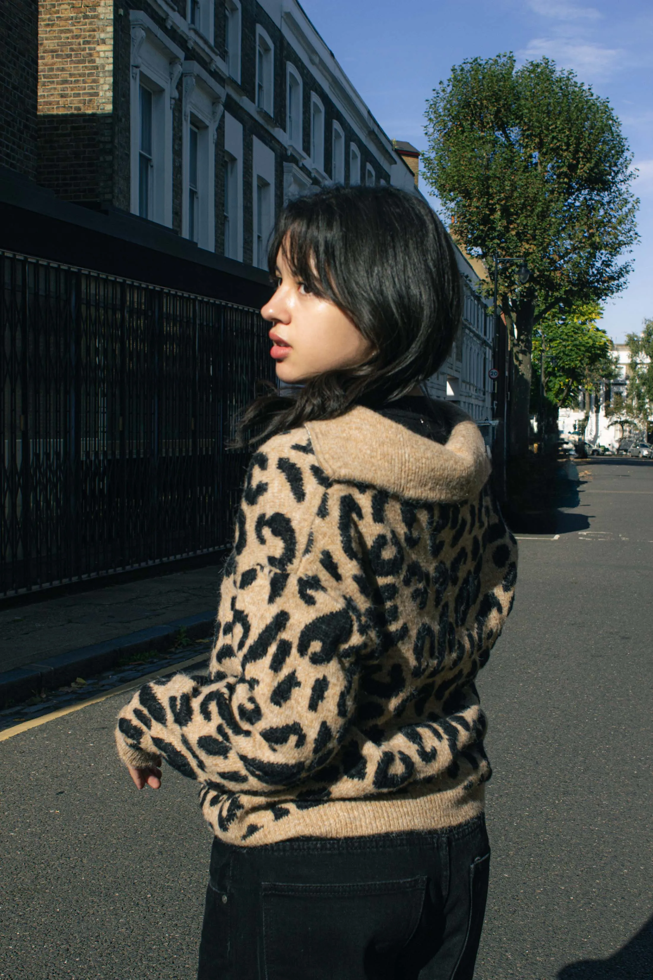 Three Quarter Zip Leopard Print Jumper