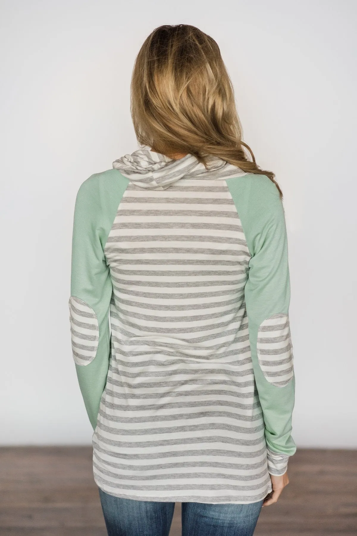 Tiffany Mint & Stripes Cowl Neck Top