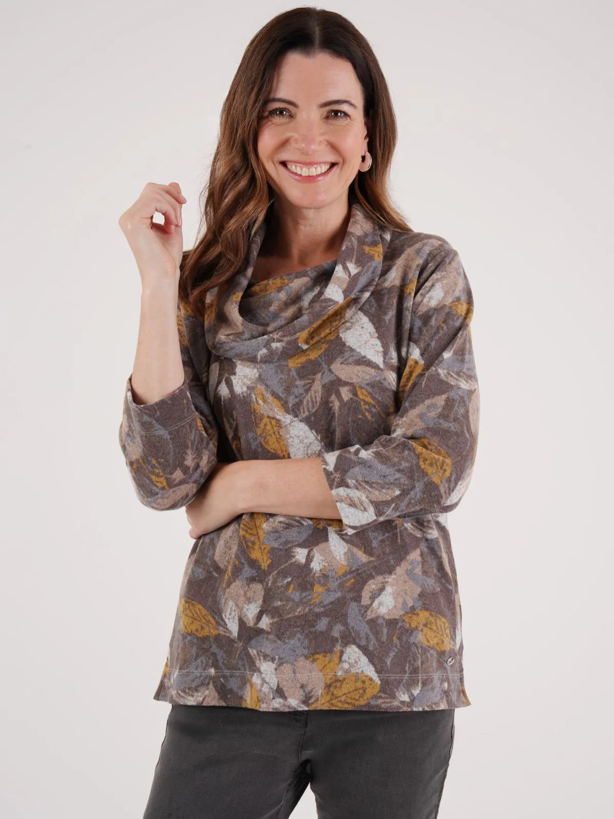 TIGI 14/16 Ash Leaf All Over Print Cowl Neck Top - T25-14A