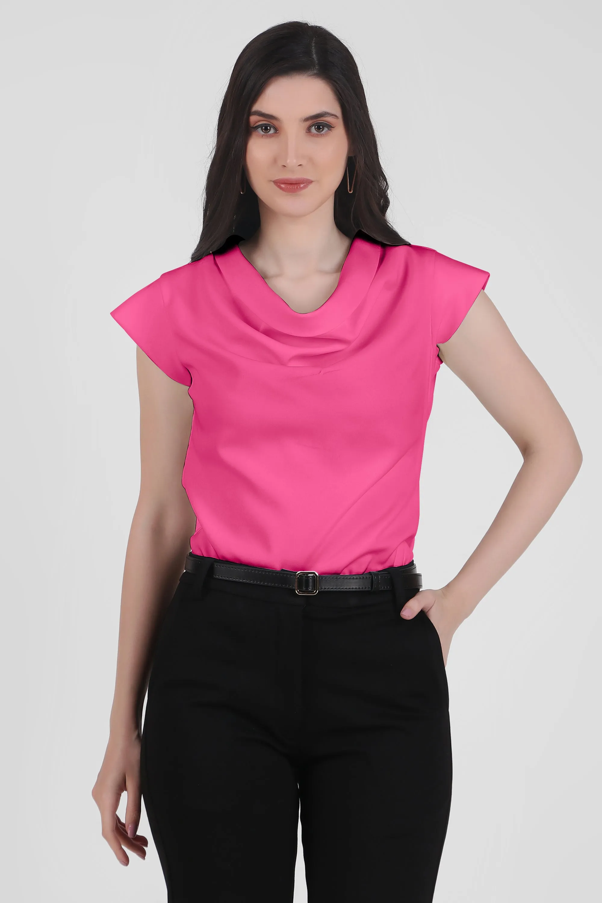 Timeless Draped Neck Top, Pink
