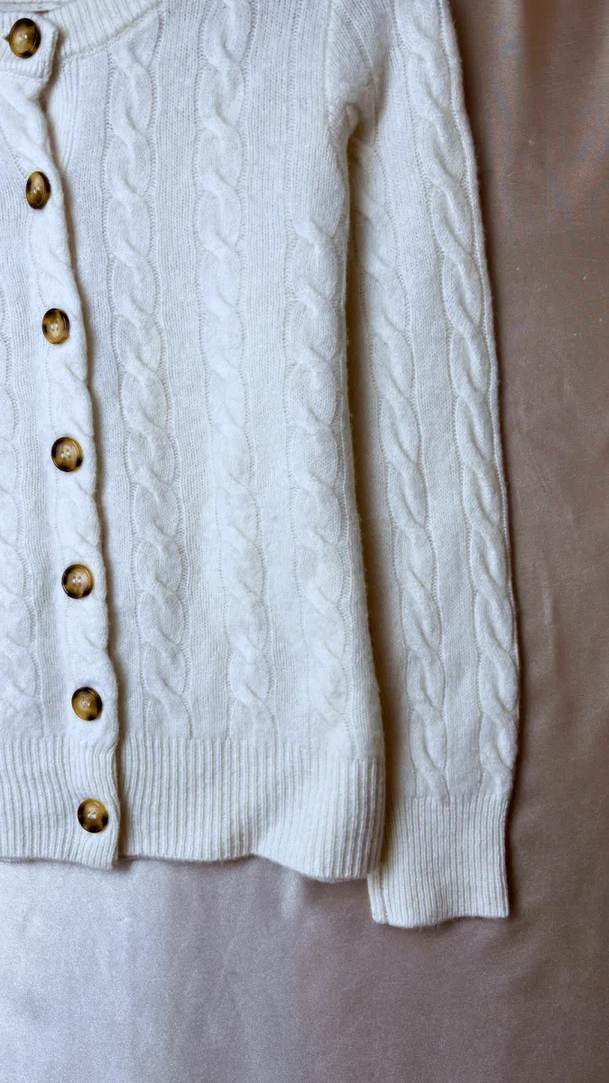 Tortoise Merino Wool Cream Cardigan Top