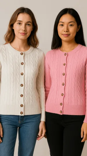 Tortoise Merino Wool Cream Cardigan Top