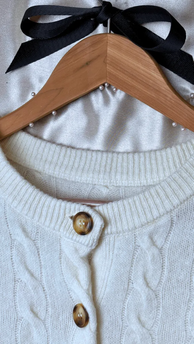 Tortoise Merino Wool Cream Cardigan Top