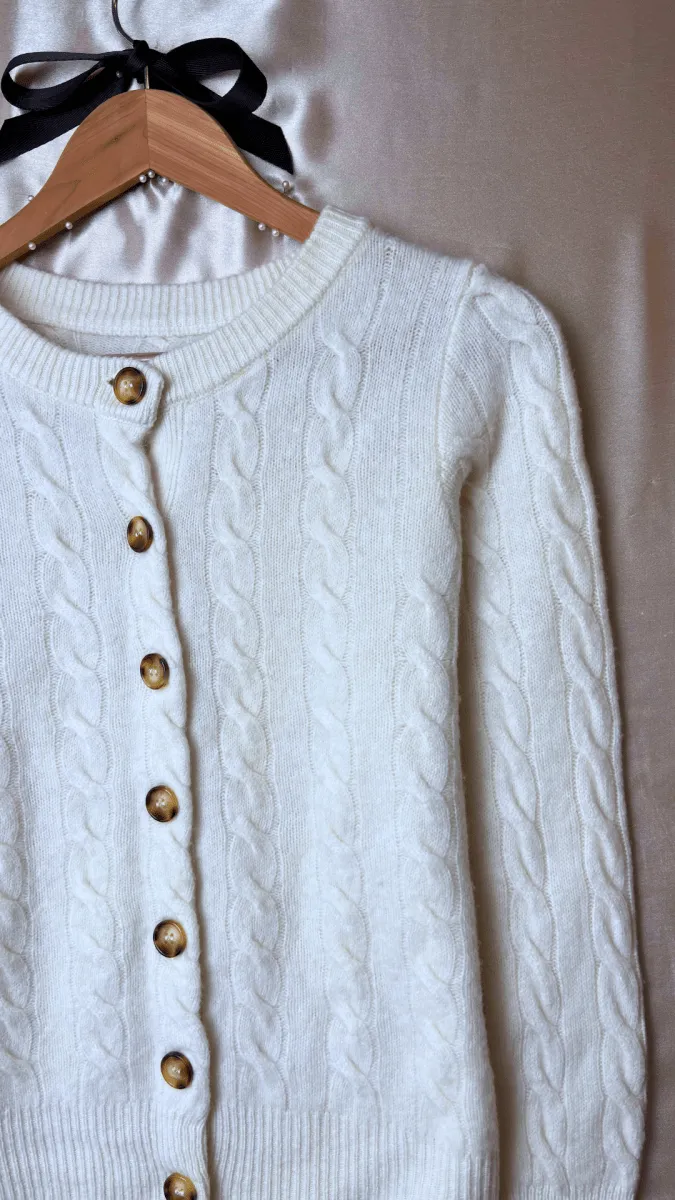 Tortoise Merino Wool Cream Cardigan Top