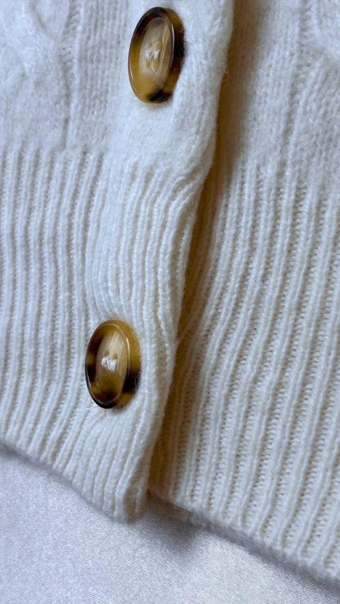 Tortoise Merino Wool Cream Cardigan Top