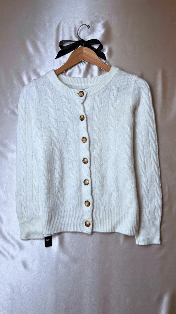 Tortoise Merino Wool Cream Cardigan Top
