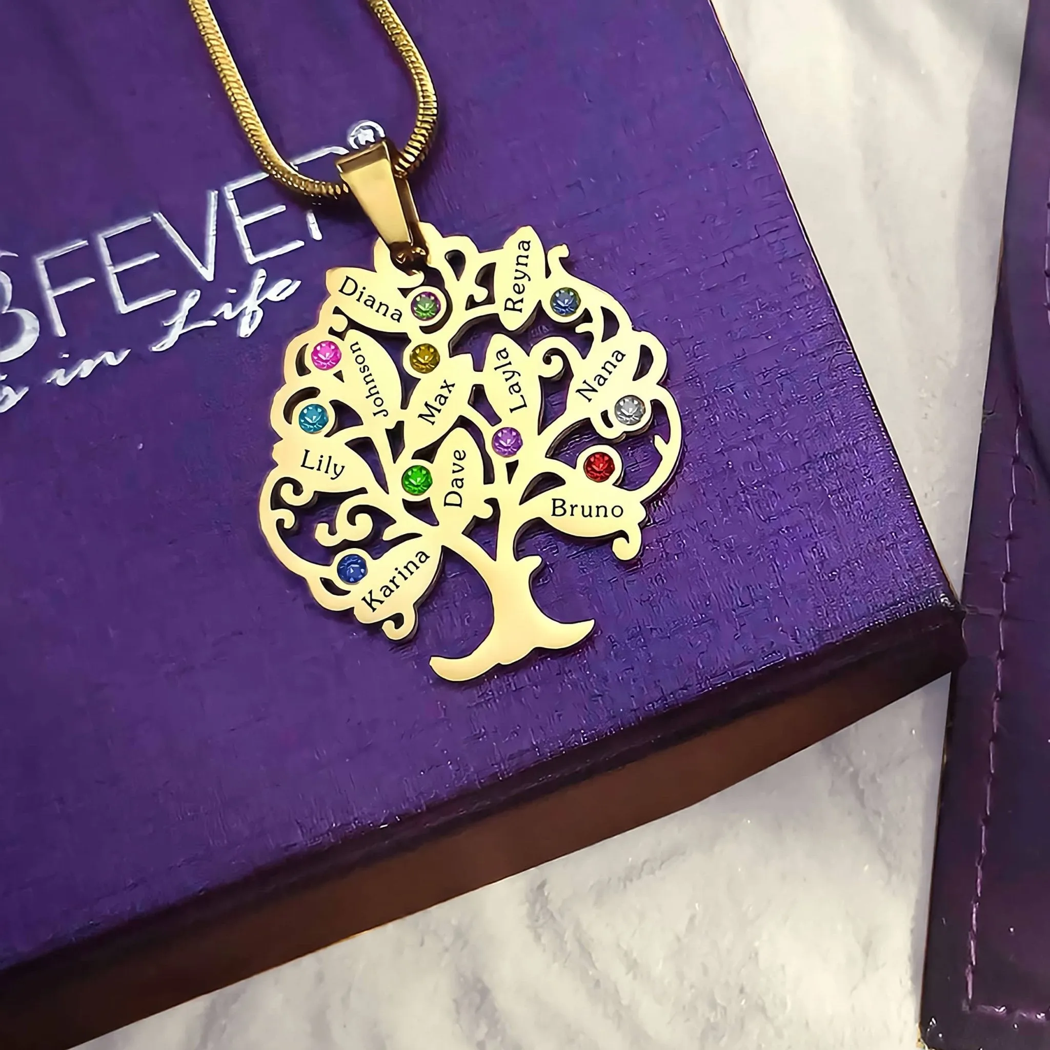 Tree of My Life Necklace with Birthstones
