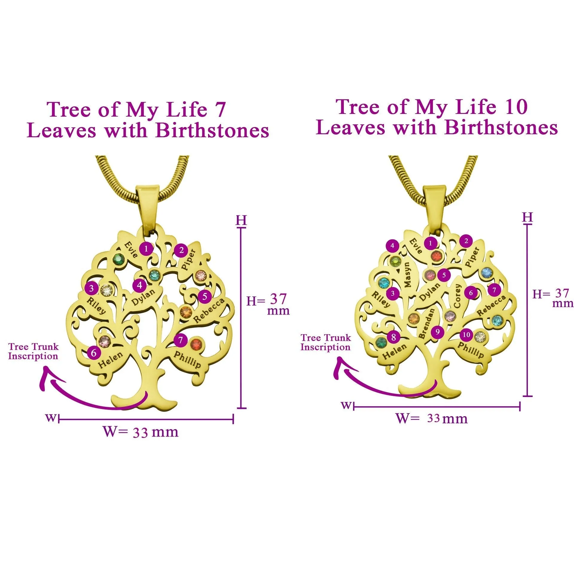 Tree of My Life Necklace with Birthstones