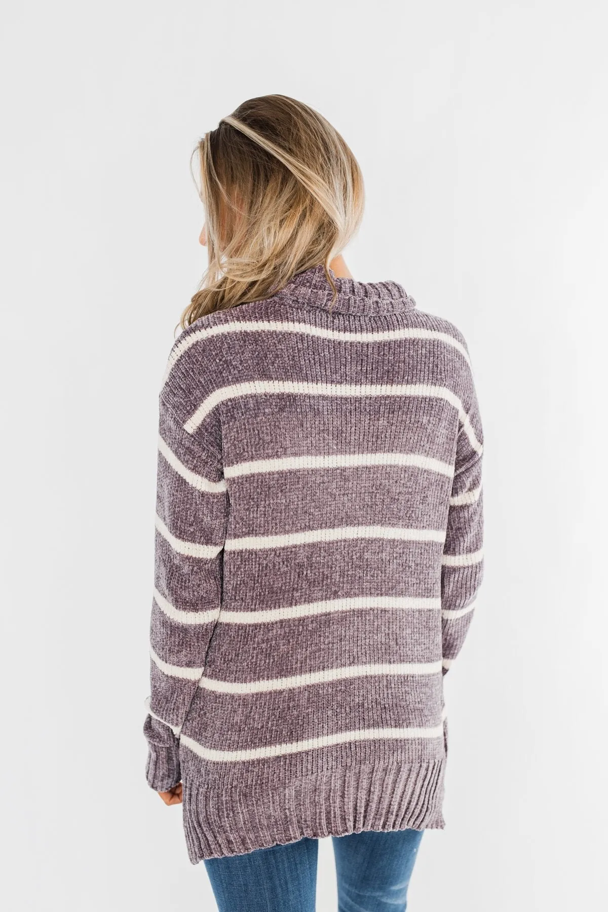 Truly Faithful Striped Sweater- Dusty Lavender