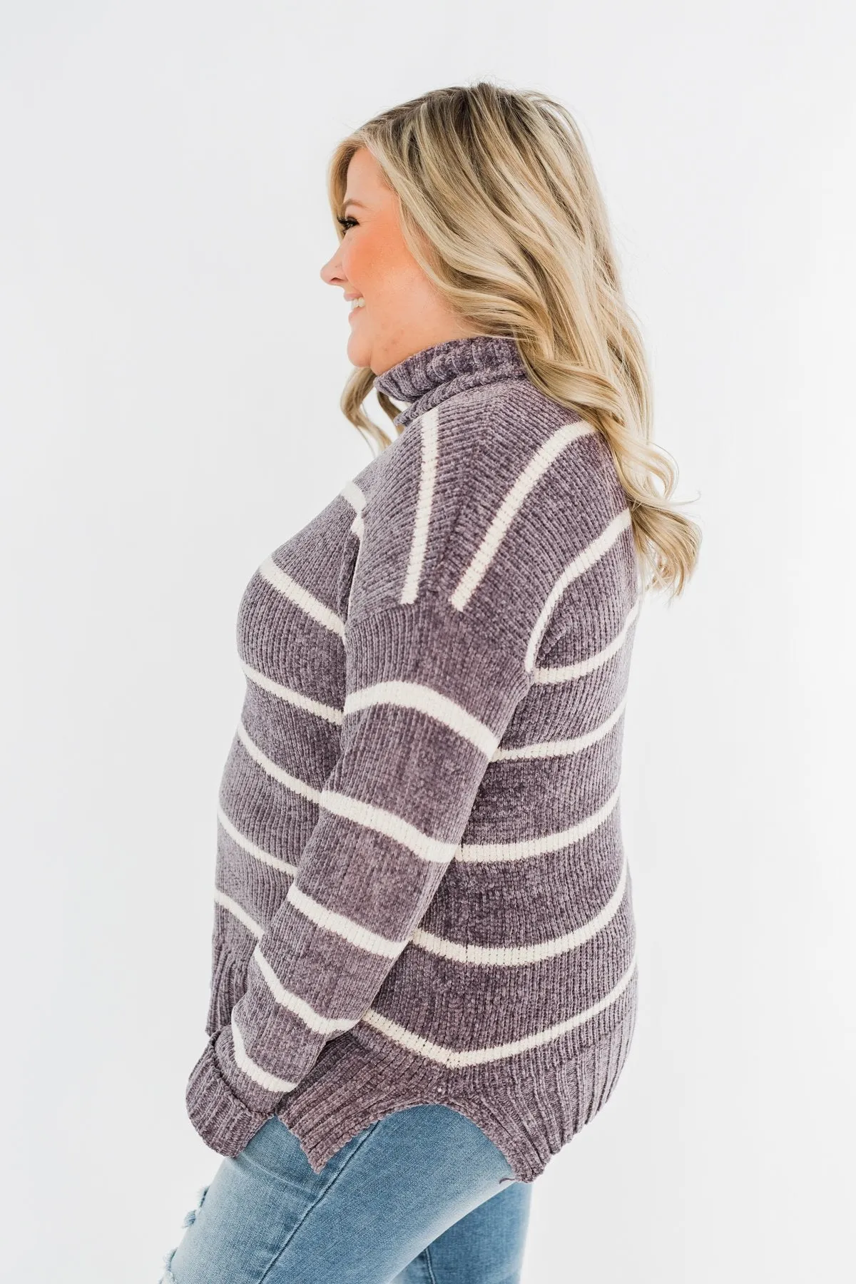 Truly Faithful Striped Sweater- Dusty Lavender