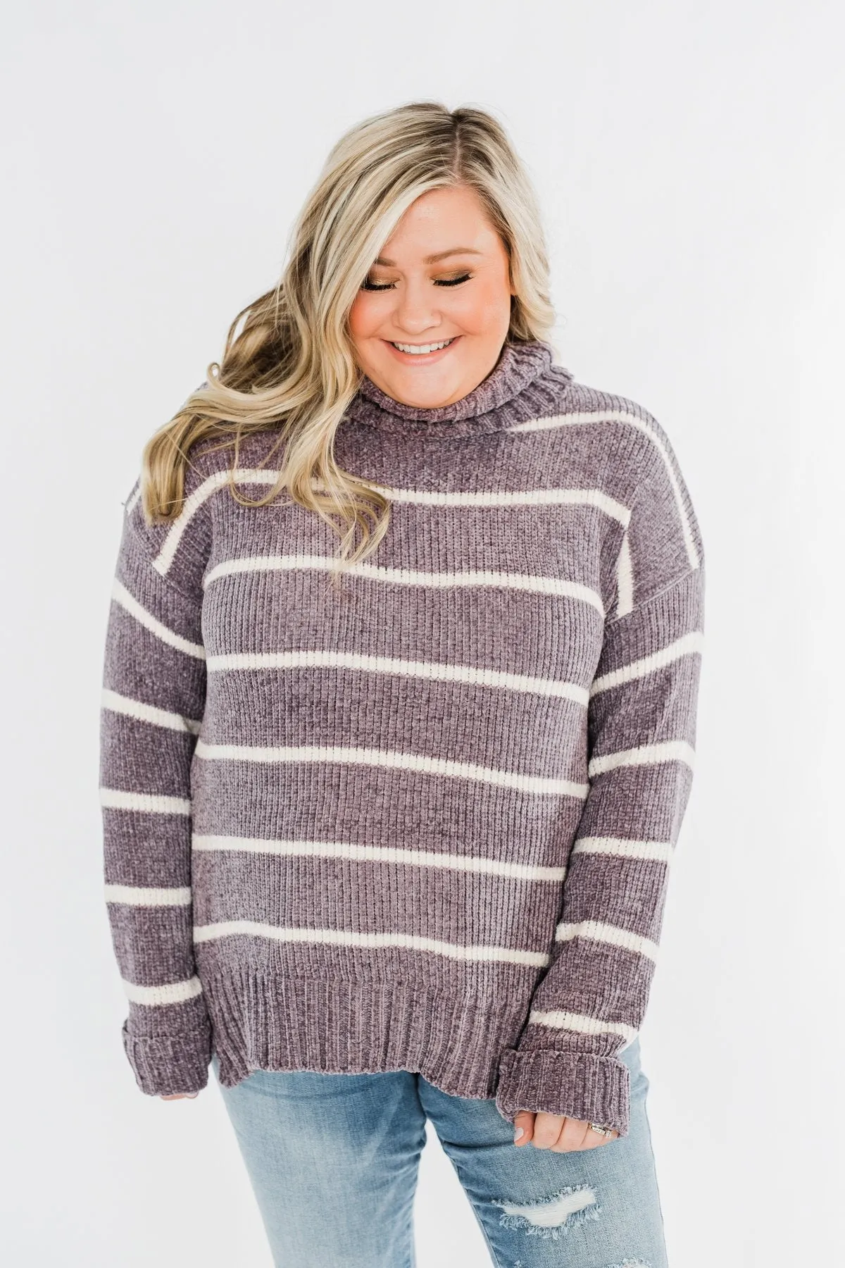Truly Faithful Striped Sweater- Dusty Lavender