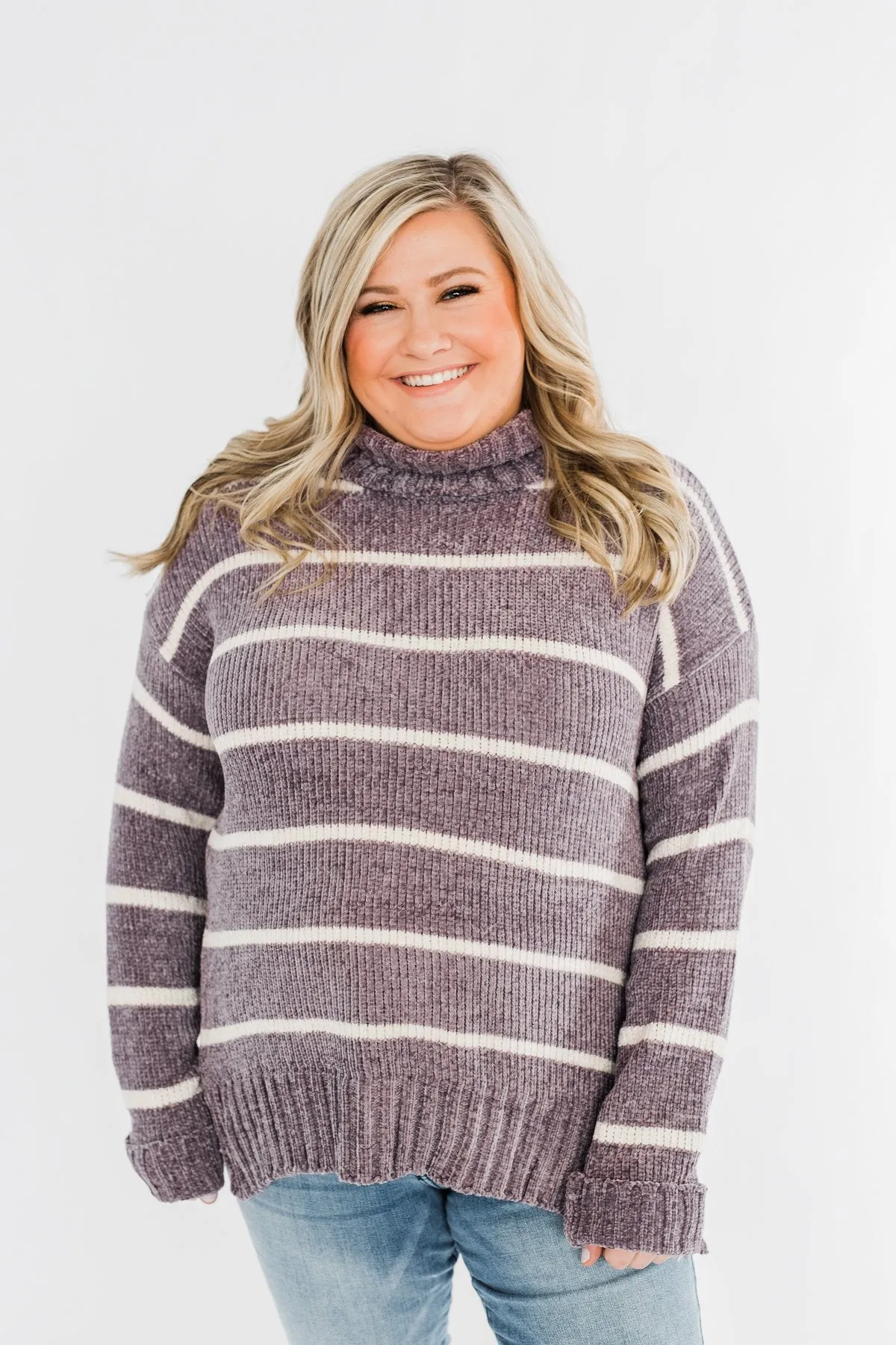 Truly Faithful Striped Sweater- Dusty Lavender