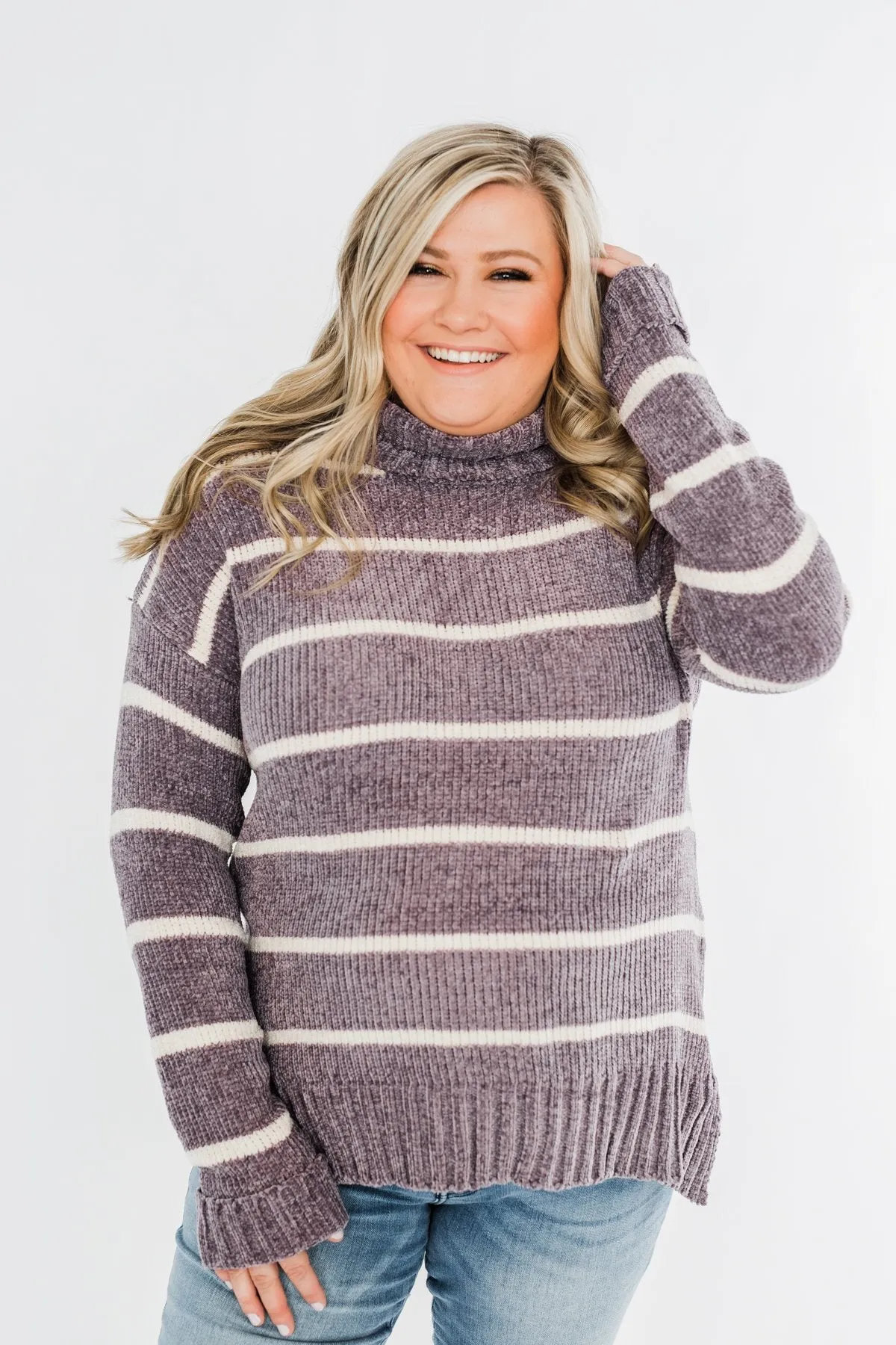 Truly Faithful Striped Sweater- Dusty Lavender