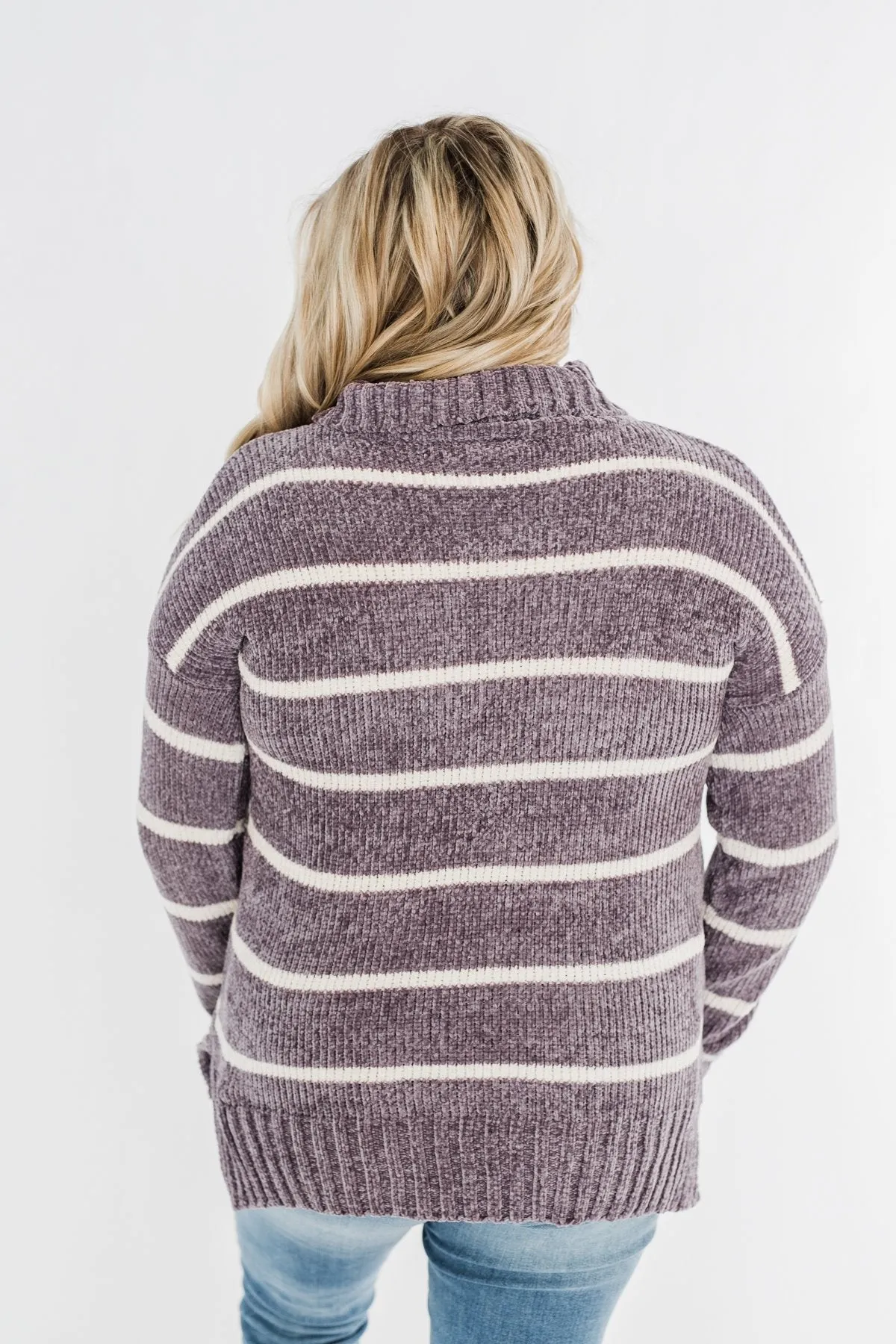 Truly Faithful Striped Sweater- Dusty Lavender