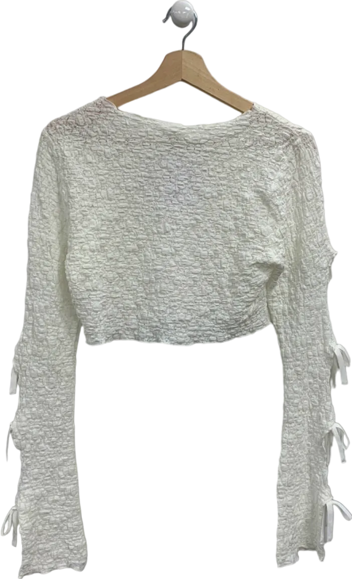 Tularosa White Textured Long Sleeve Top with Sleeve Bows UK S