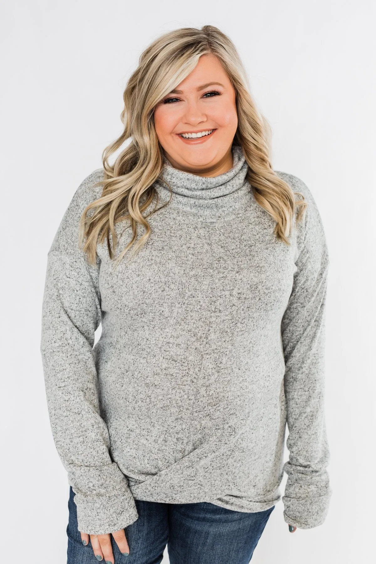 Twist of Winter Cowl Neck Top- Heather Grey