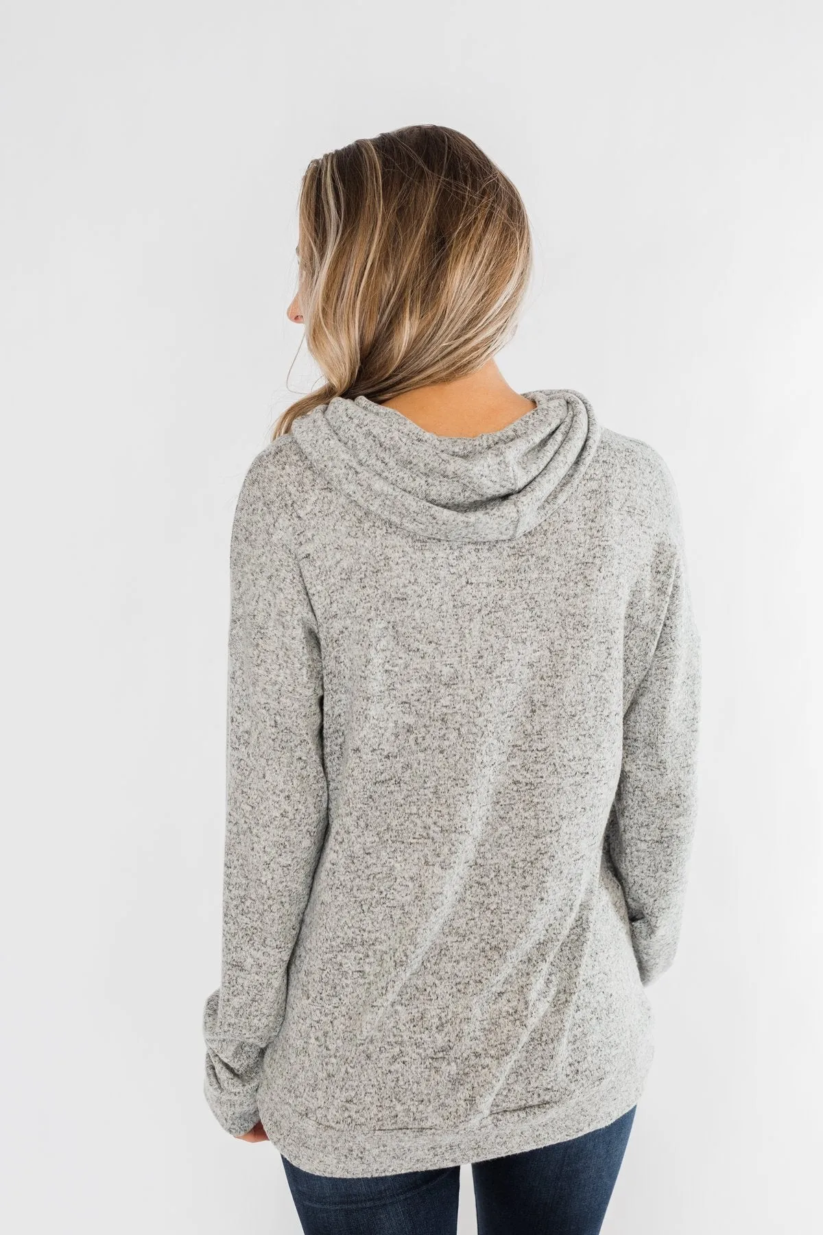 Twist of Winter Cowl Neck Top- Heather Grey