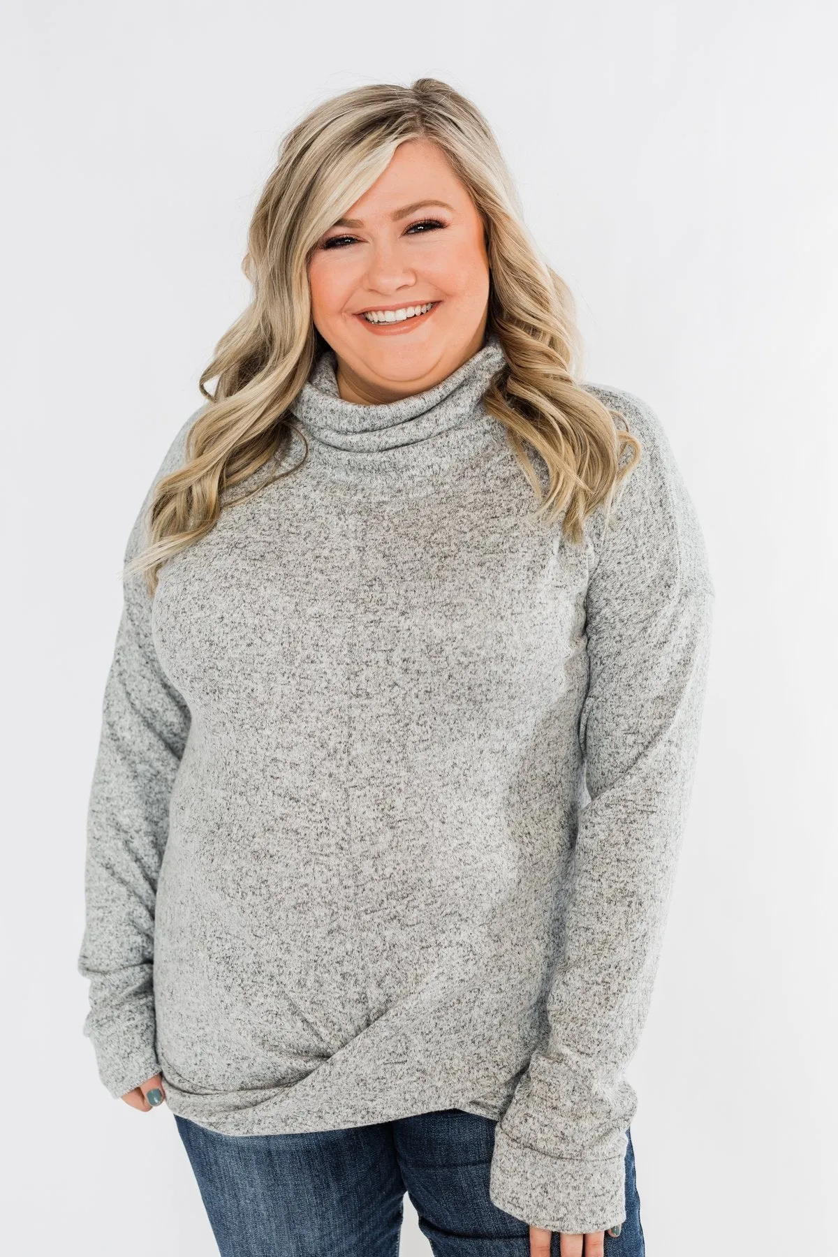 Twist of Winter Cowl Neck Top- Heather Grey
