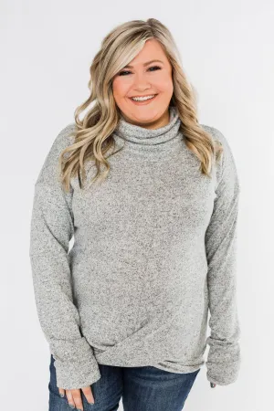 Twist of Winter Cowl Neck Top- Heather Grey