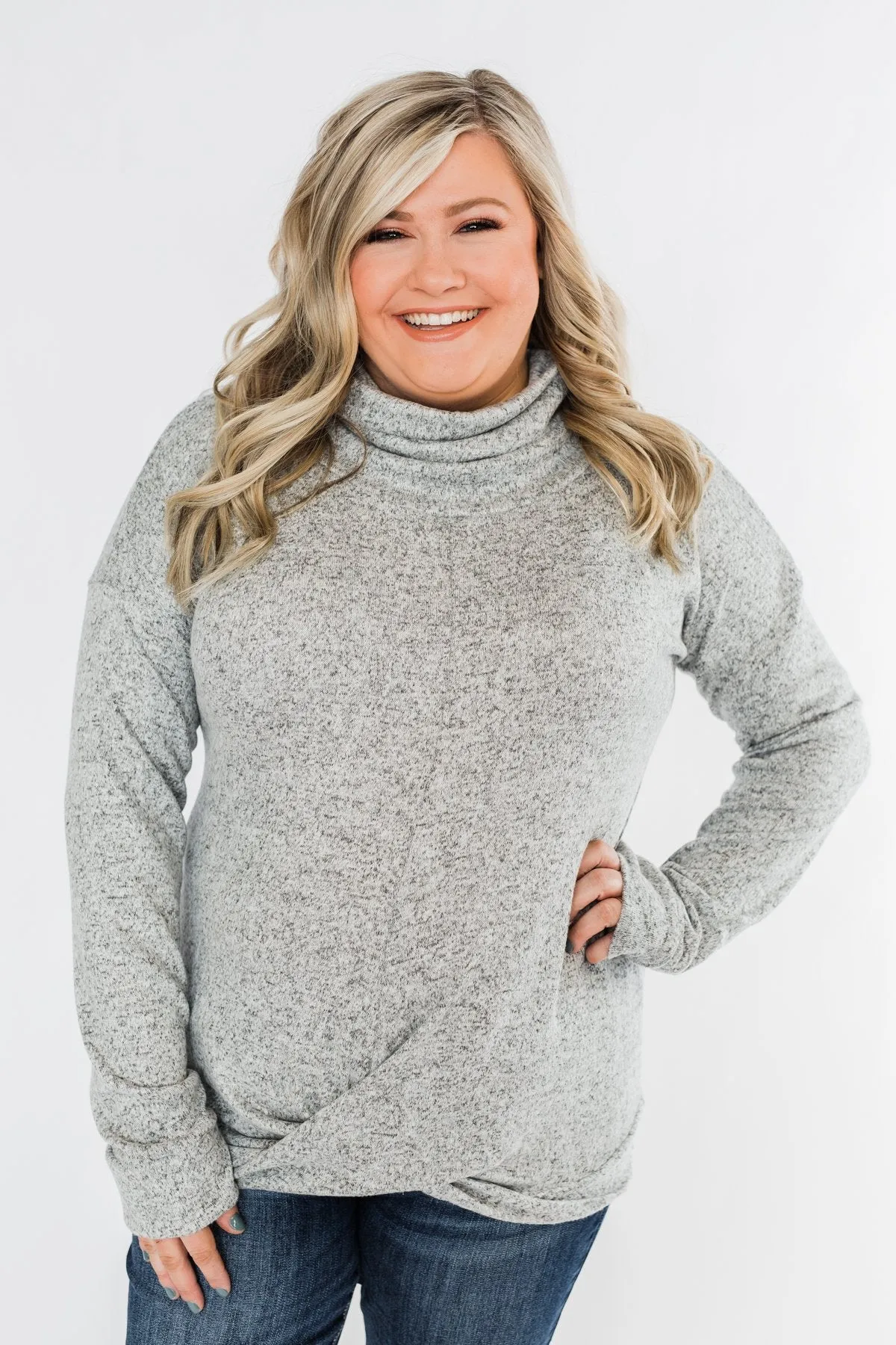 Twist of Winter Cowl Neck Top- Heather Grey
