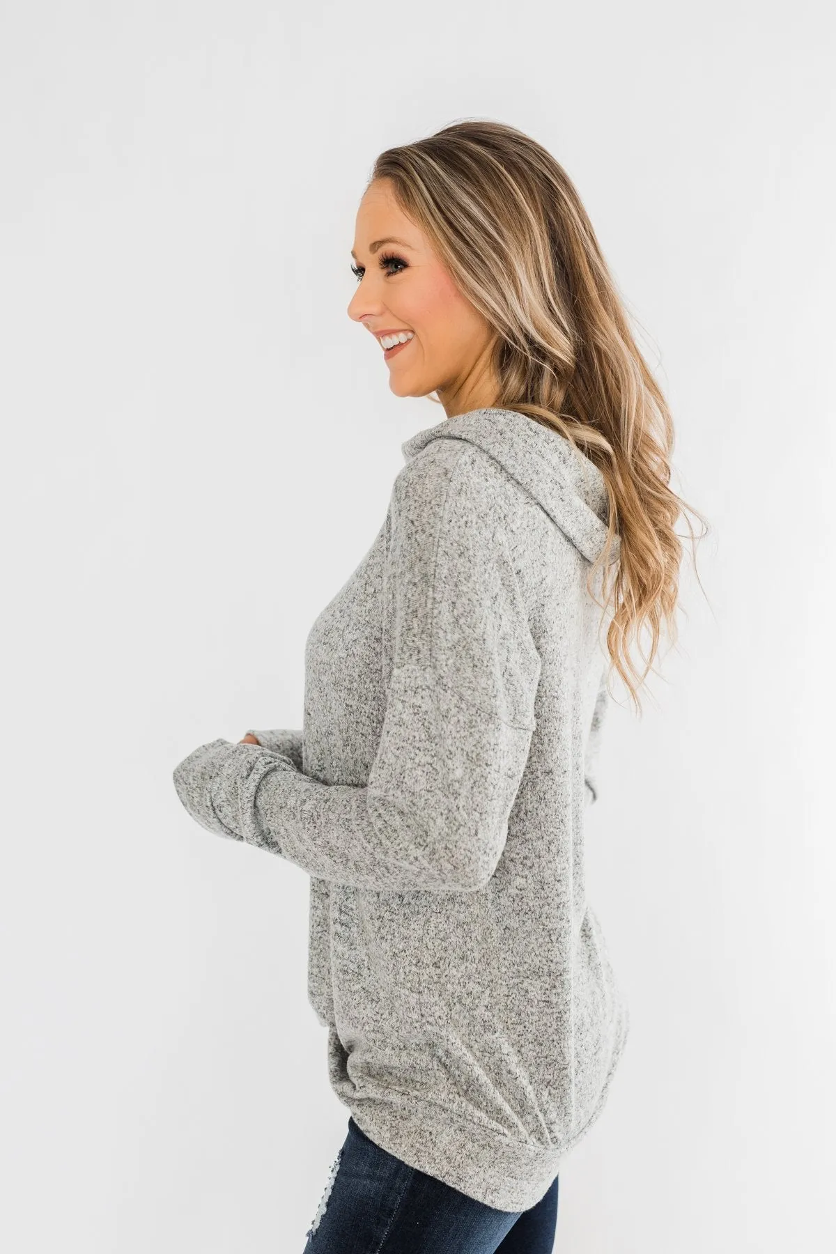 Twist of Winter Cowl Neck Top- Heather Grey