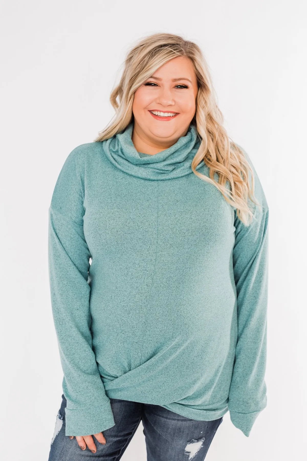 Twist of Winter Cowl Neck Top- Light Blue
